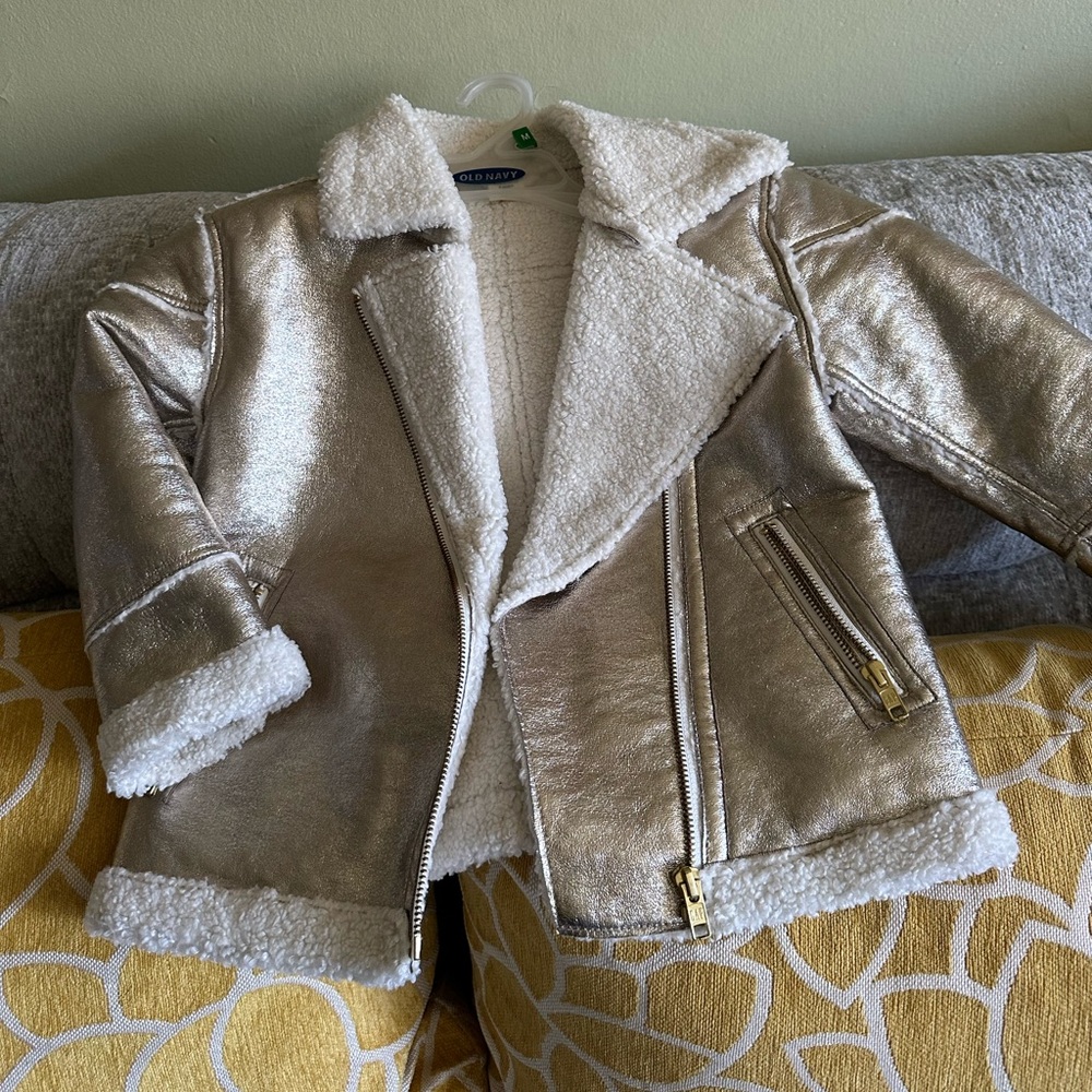 Girls Metallic Bomber Coat